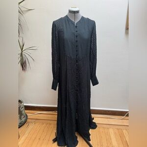 Madewell Black Whimsical Boho Textured Long Sleeve Dress